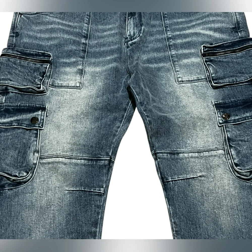 RtA men's slate cargo straight leg jeans vintage indigo pants blue denim size 40